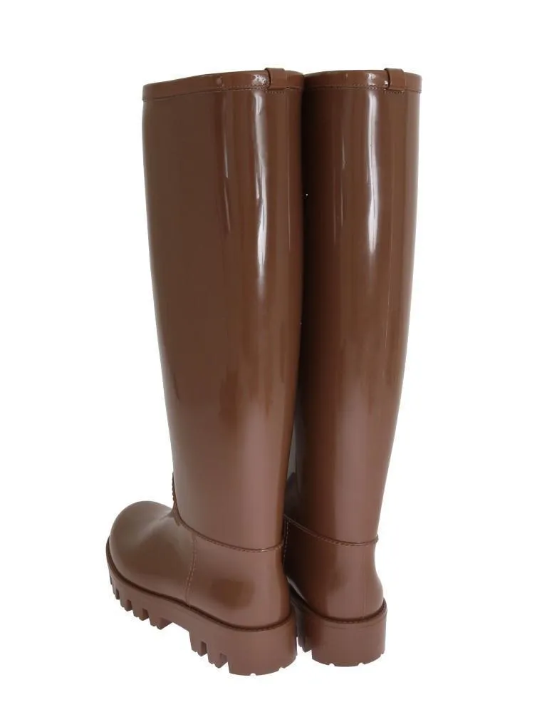 Brown Rubber Knee Rain Boots
