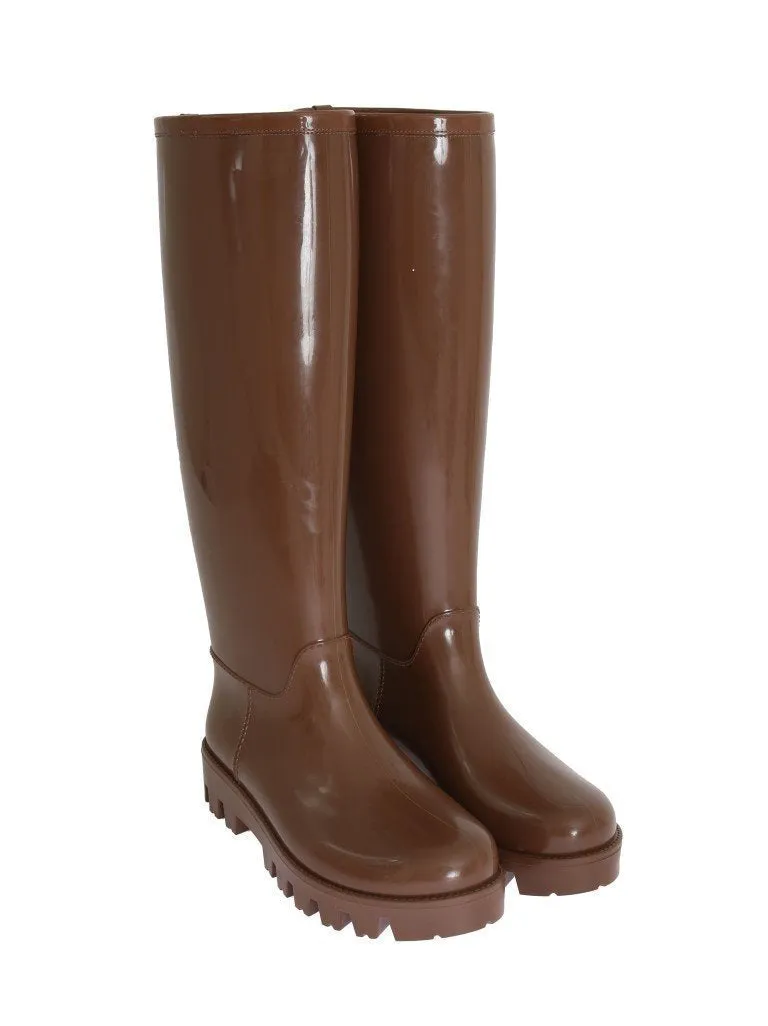 Brown Rubber Knee Rain Boots
