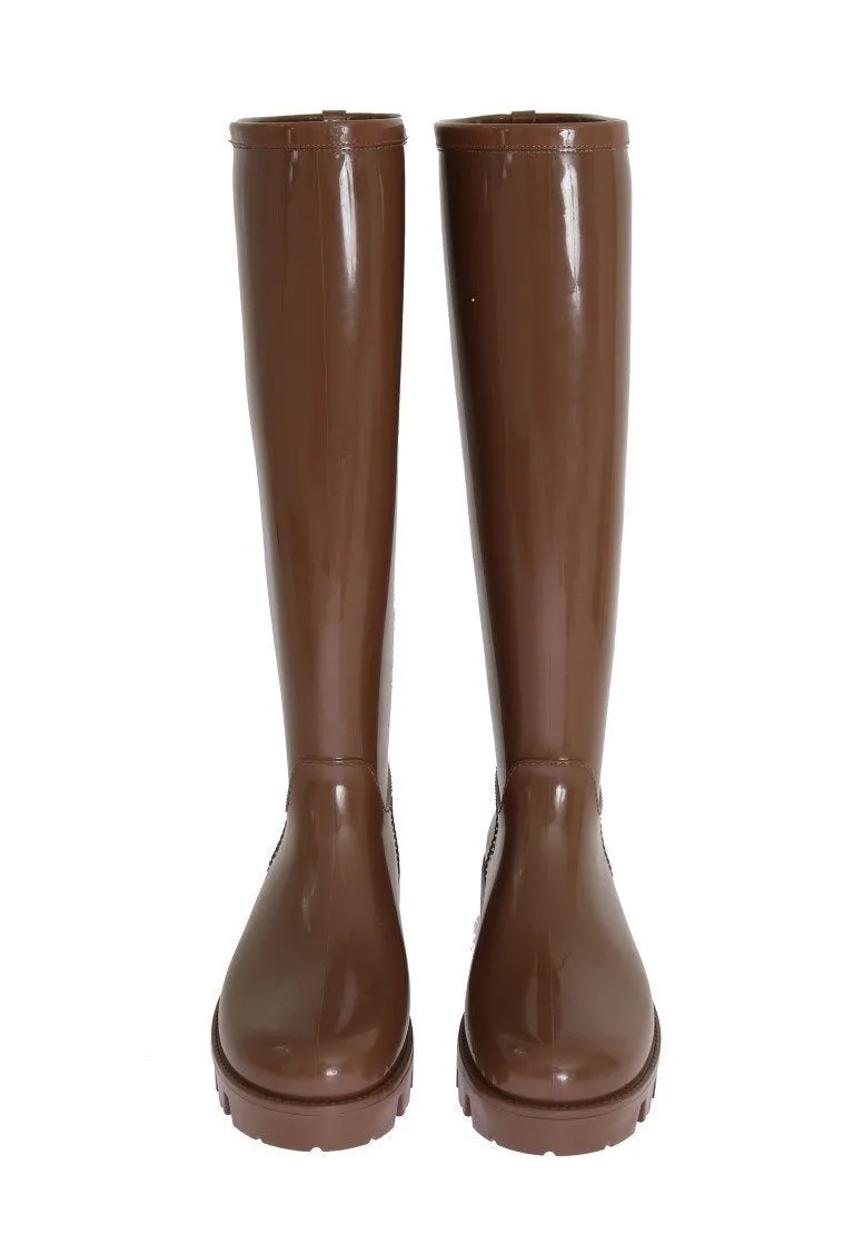 Brown Rubber Knee Rain Boots