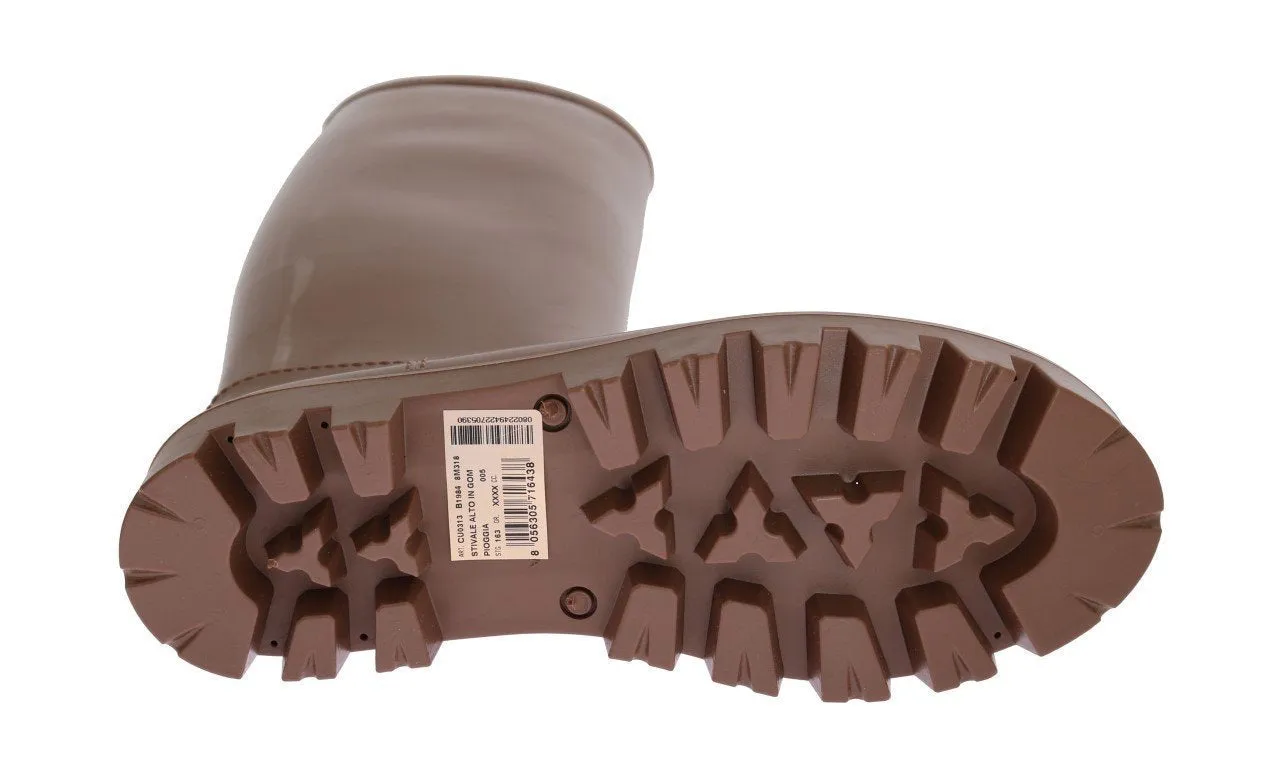 Brown Rubber Knee Rain Boots