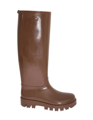 Brown Rubber Knee Rain Boots