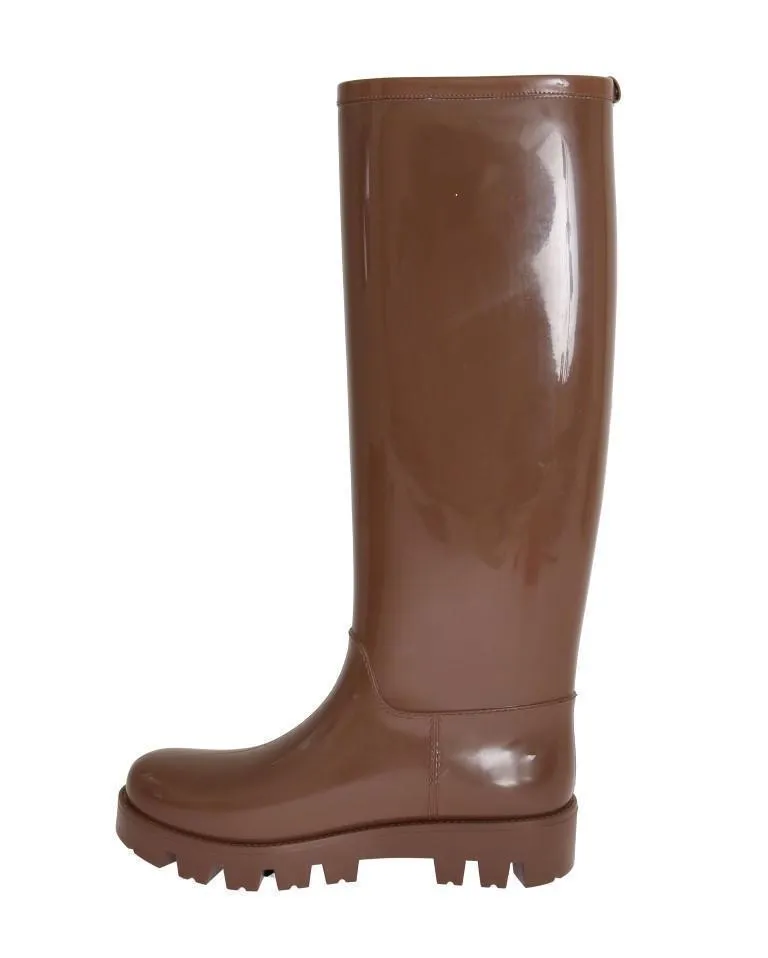 Brown Rubber Knee Rain Boots