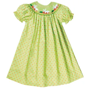 Bunnies & Carrots Apple Green Orange Dotted Smocked Bishop