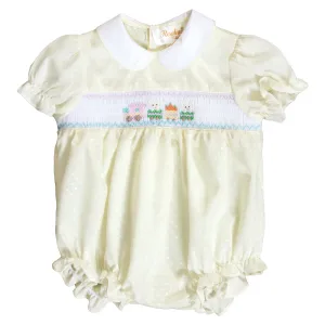 Bunny Train Lt. Yellow Dotted Smocked Girl Bubble