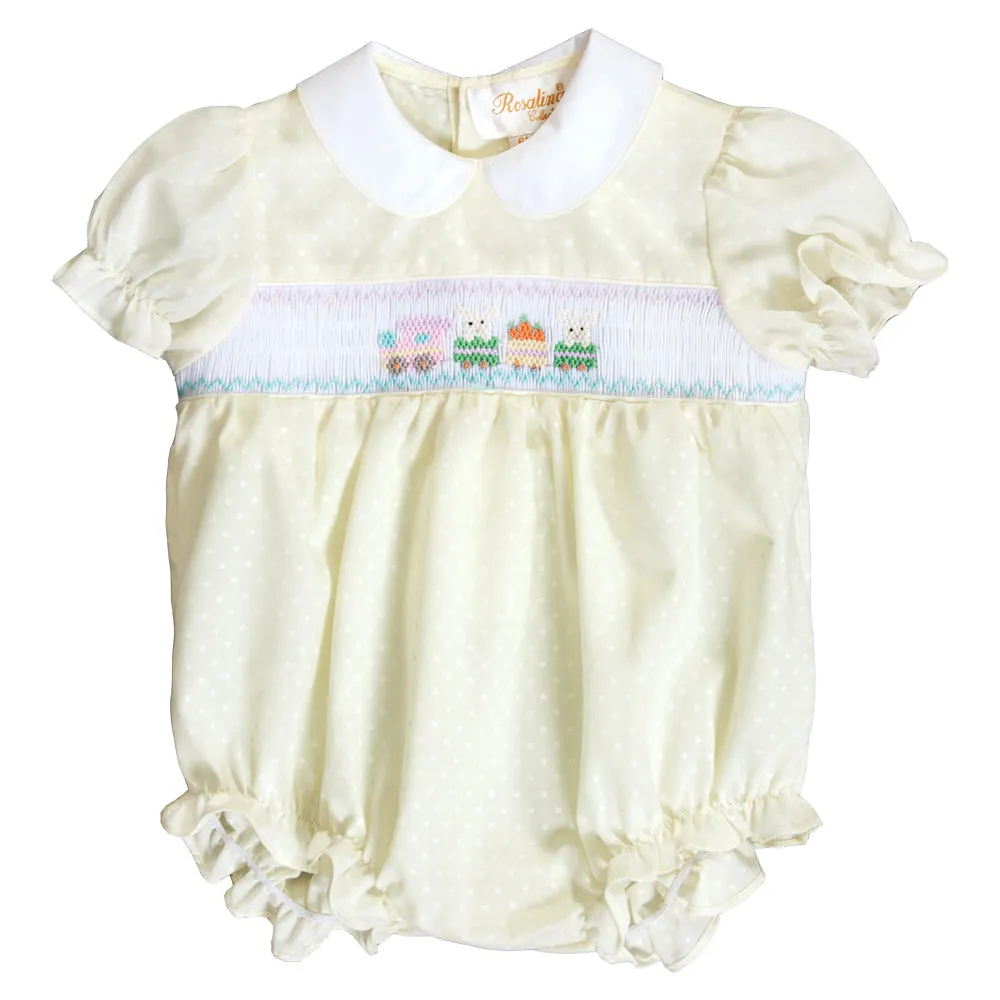 Bunny Train Lt. Yellow Dotted Smocked Girl Bubble