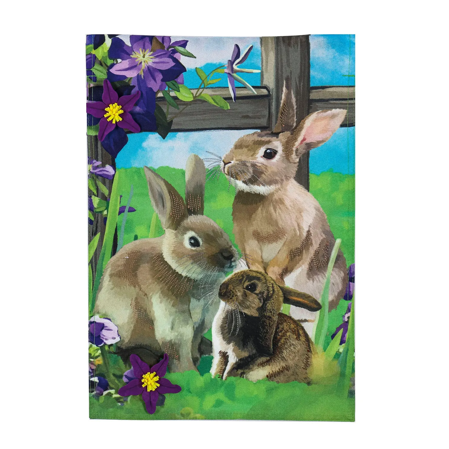 Bunny Trio Garden Linen Flag,14l10324