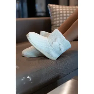 Cable Knit Plush Bootie Slippers | Cream