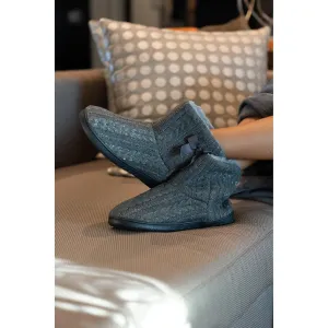 Cable Knit Plush Bootie Slippers | Grey