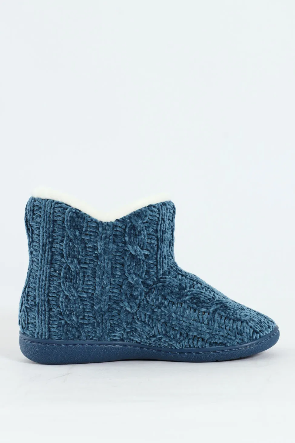 Cable Knit Slipper Bootie With Pompoms - Teal
