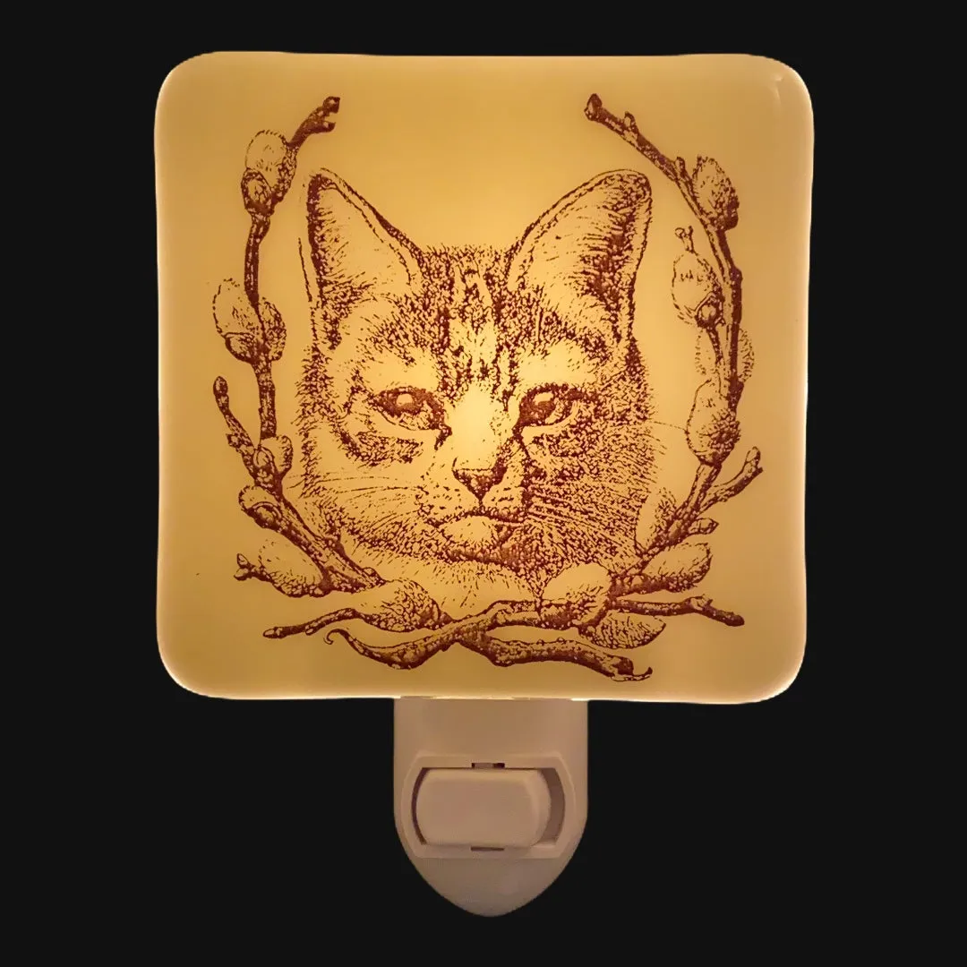 Cat and Pussy Willow Wreath Night Light