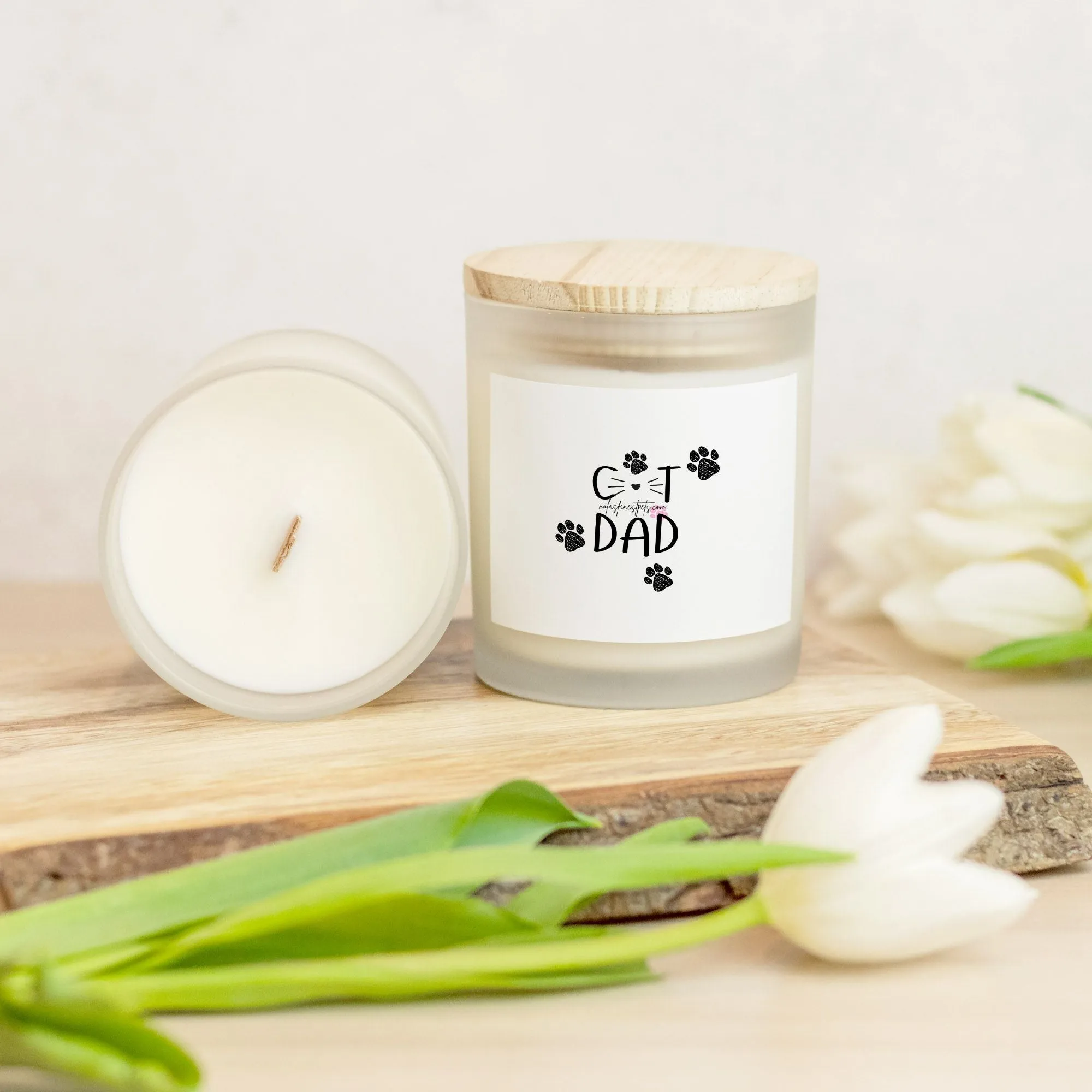 Cat Dad Clean Burning Candle Frosted Glass