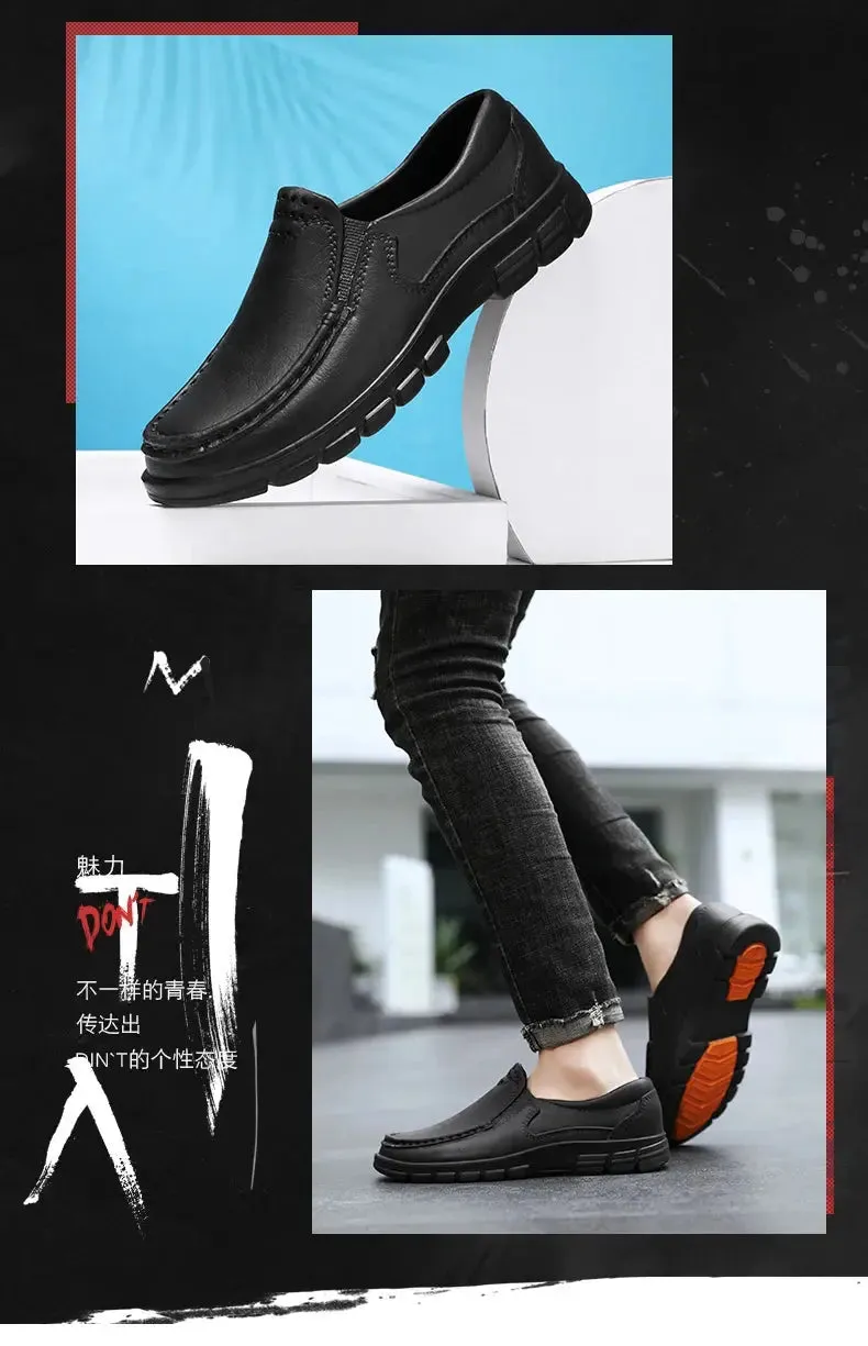 Chef shoes four season new anti slip oil resistant plus size business casual men's work leather shoes fashion comfort soft soled