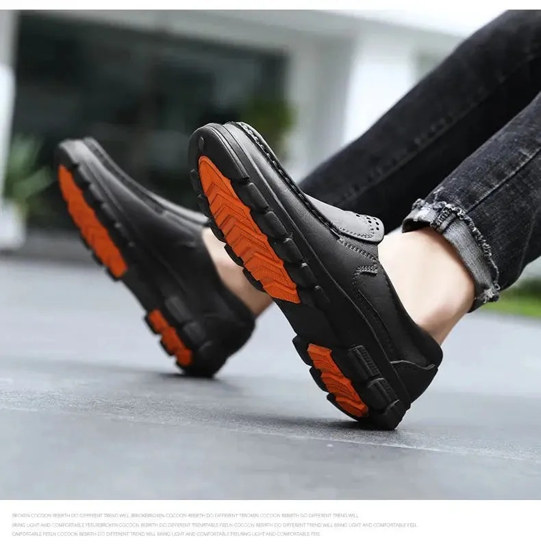 Chef shoes four season new anti slip oil resistant plus size business casual men's work leather shoes fashion comfort soft soled