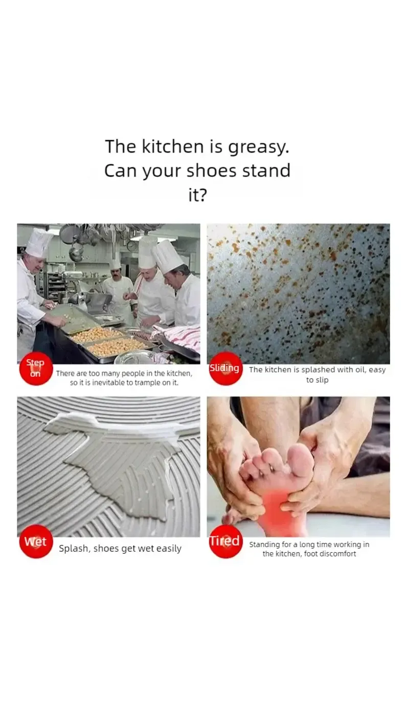 Chef shoes four season new anti slip oil resistant plus size business casual men's work leather shoes fashion comfort soft soled