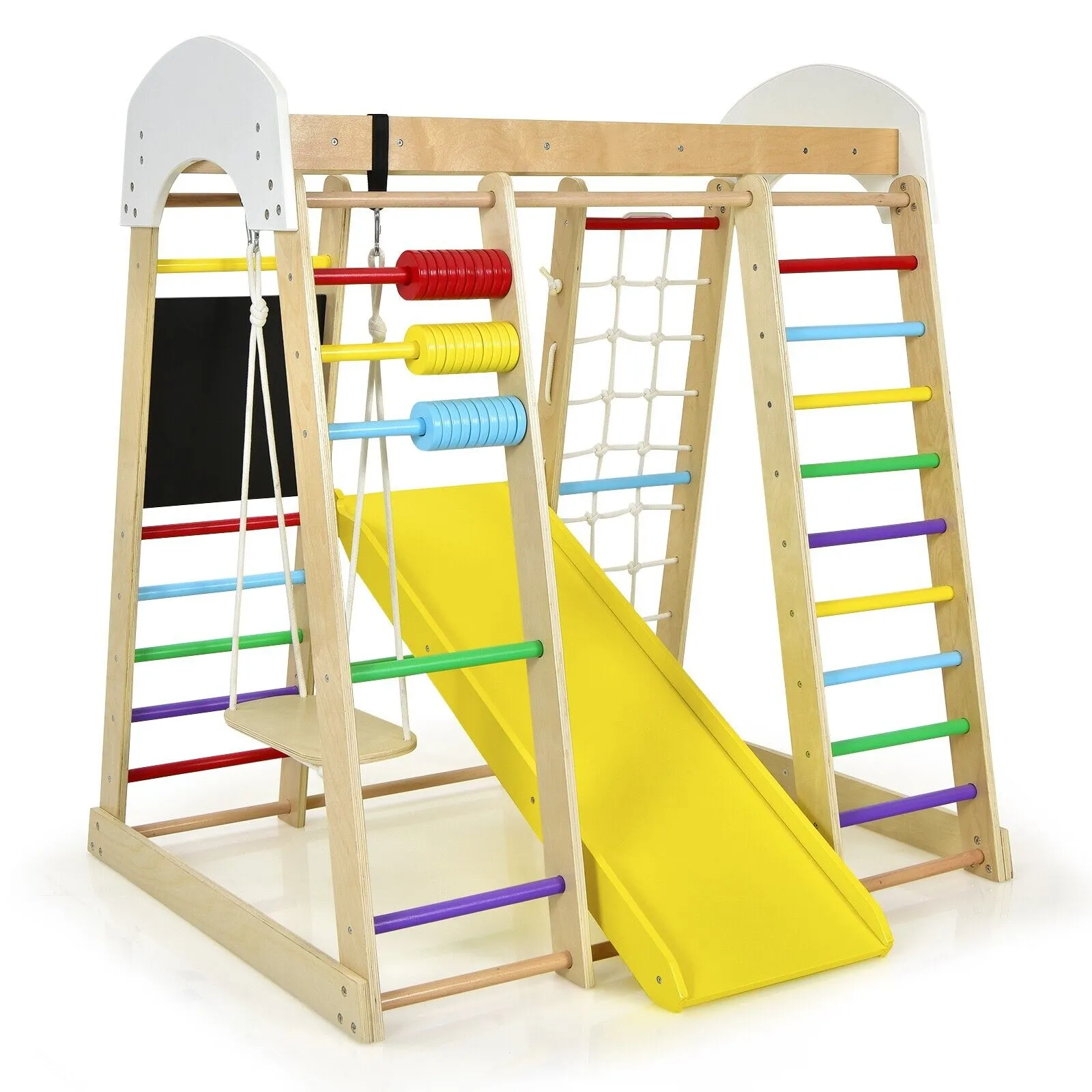 Children's 8-in-1 Eco Wood Montessori Climbing Gym with Swing | Slide | Climbing Wall | Monkey Bars & More | 3 Years 