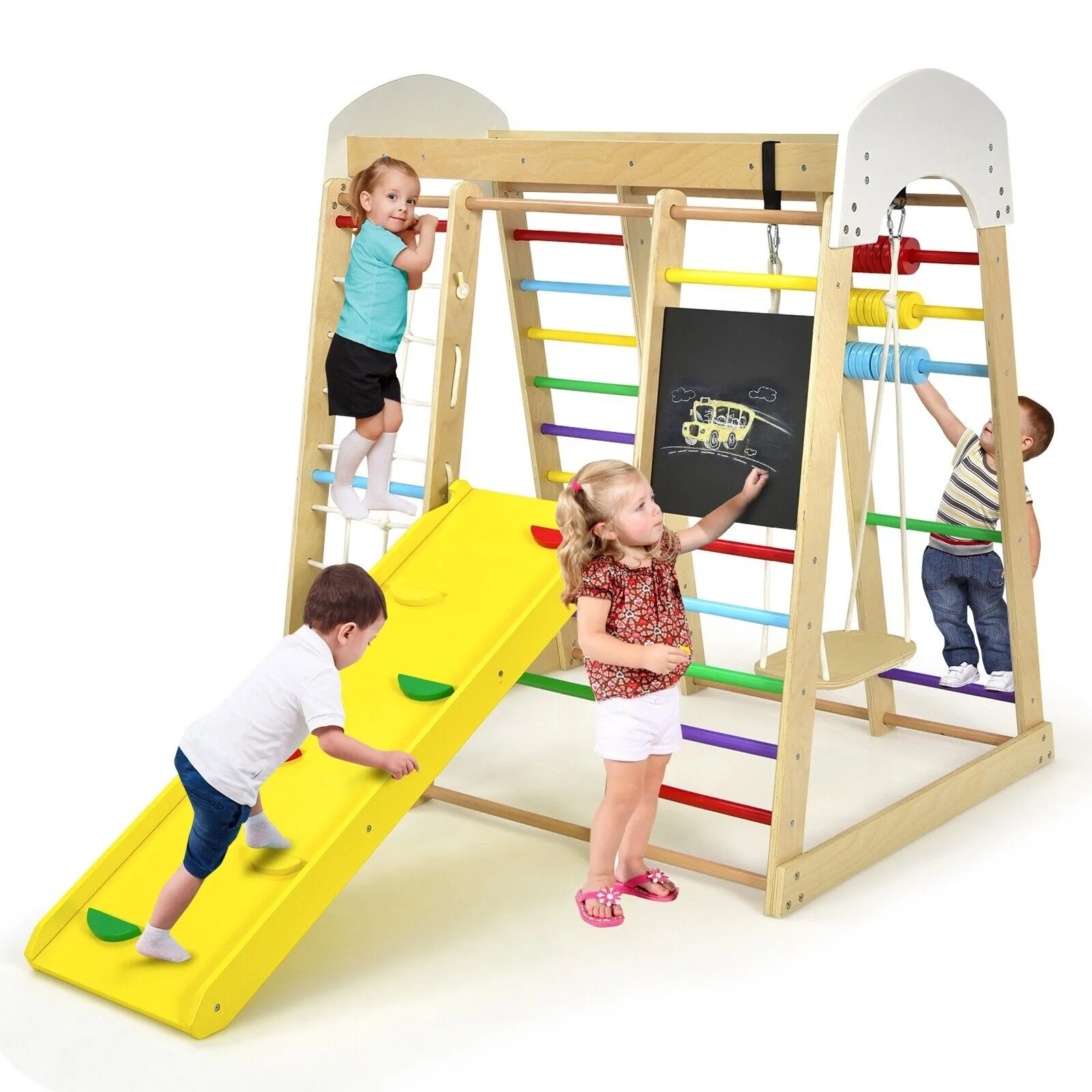 Children's 8-in-1 Eco Wood Montessori Climbing Gym with Swing | Slide | Climbing Wall | Monkey Bars & More | 3 Years 