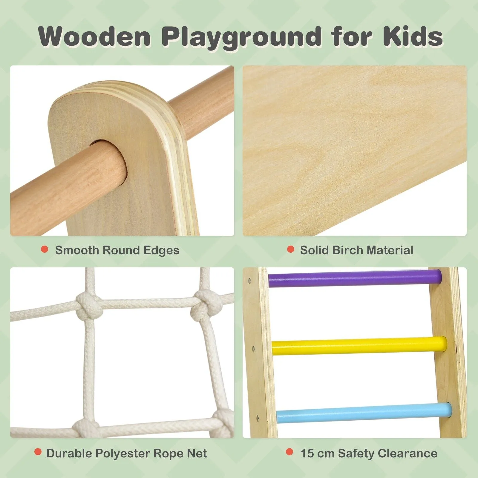 Children's 8-in-1 Eco Wood Montessori Climbing Gym with Swing | Slide | Climbing Wall | Monkey Bars & More | 3 Years 