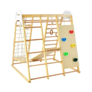 Children's 8-in-1 Eco Wood Montessori Climbing Gym with Swing | Slide | Climbing Wall | Monkey Bars | Natural | 3 Years 
