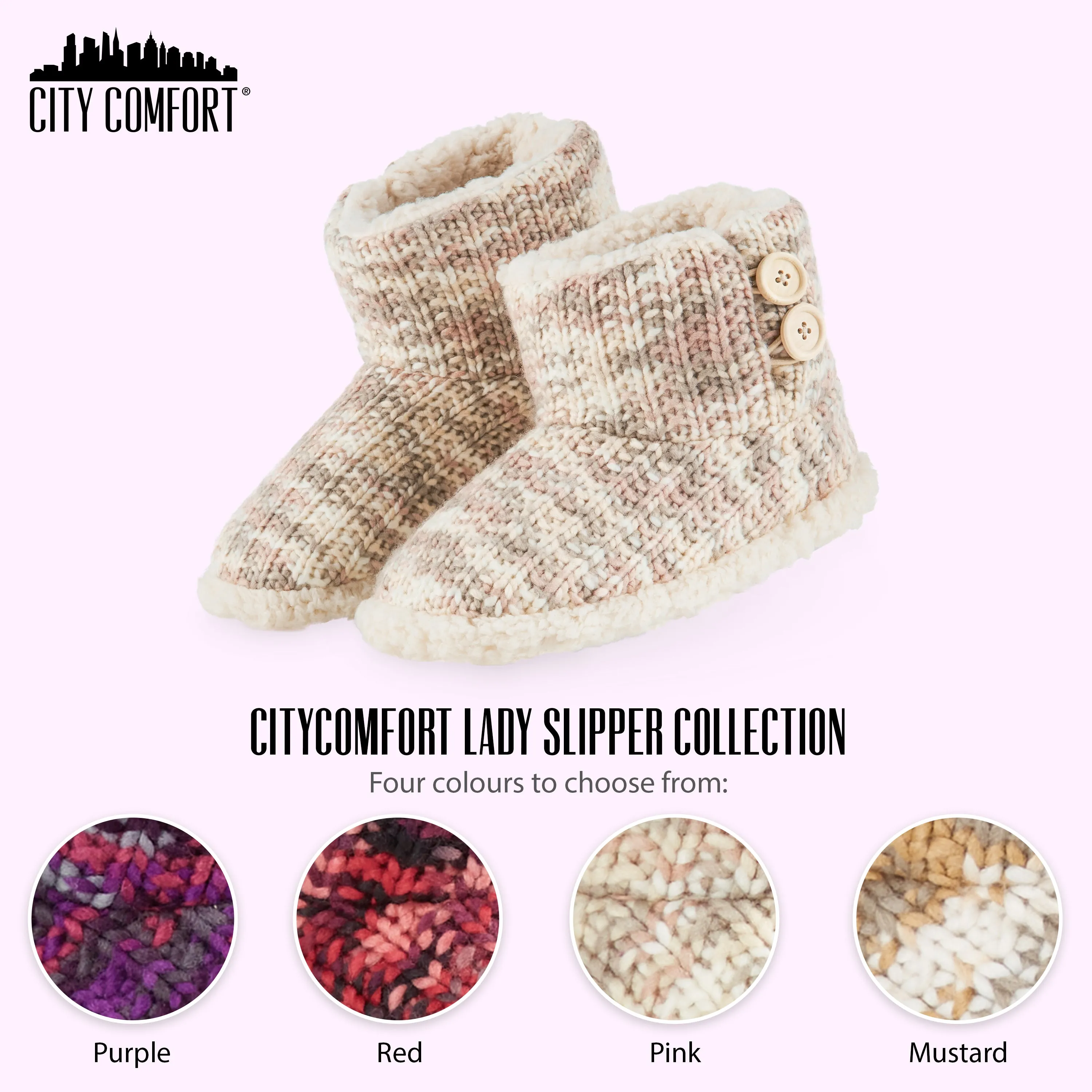 CityComfort Ladies Slipper Boots Knitted Warm Winter Indoor Booties