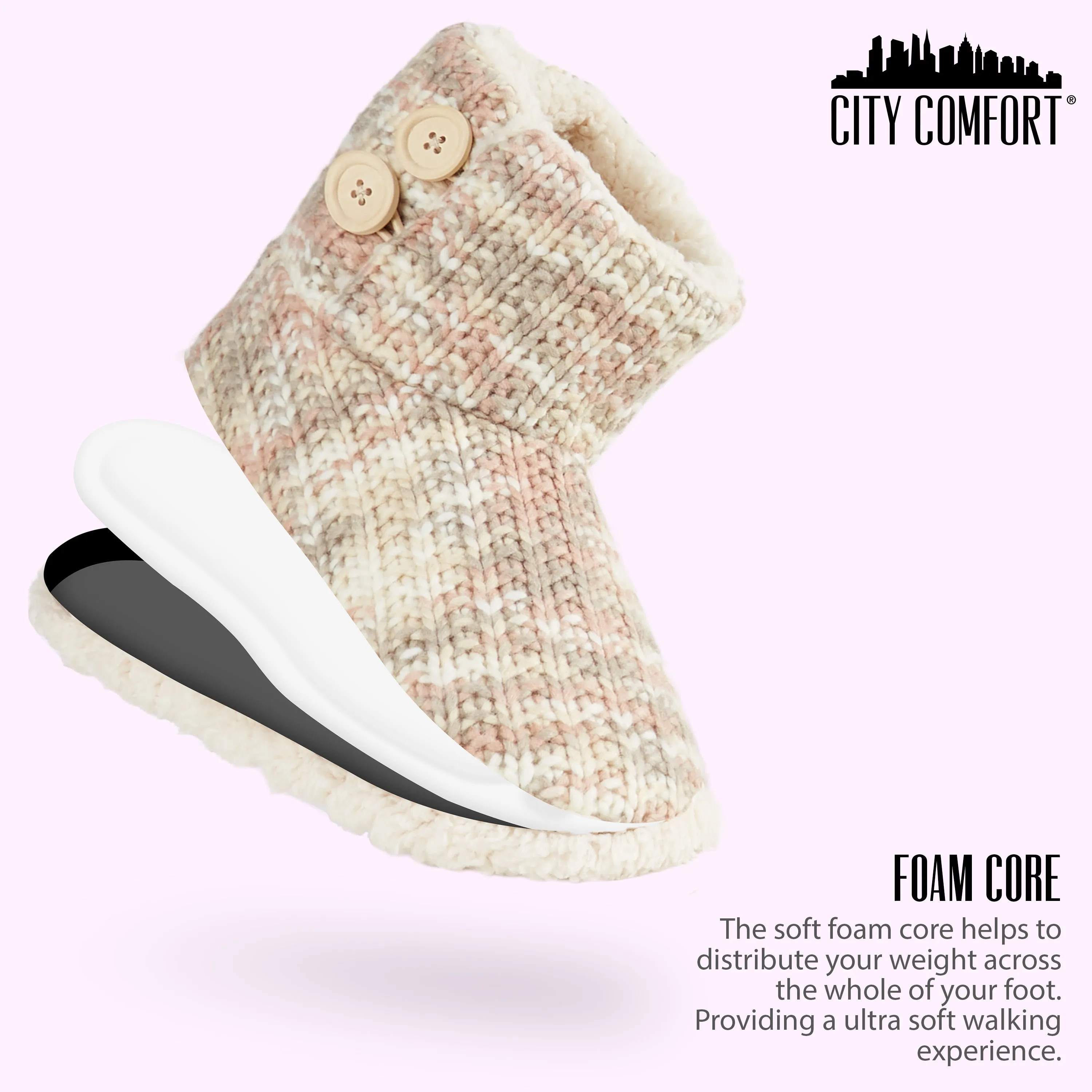 CityComfort Ladies Slipper Boots Knitted Warm Winter Indoor Booties