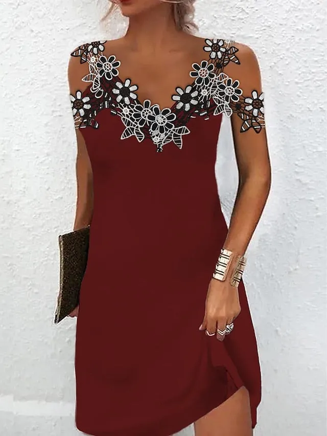 CityHottie - Women's Casual Dress Summer Dress Plain Dress Plain Lace Strap Mini Dress Fashion Modern Outdoor Street Sleeveless Regular Fit Black White Red Summer Spring S M L XL XXL