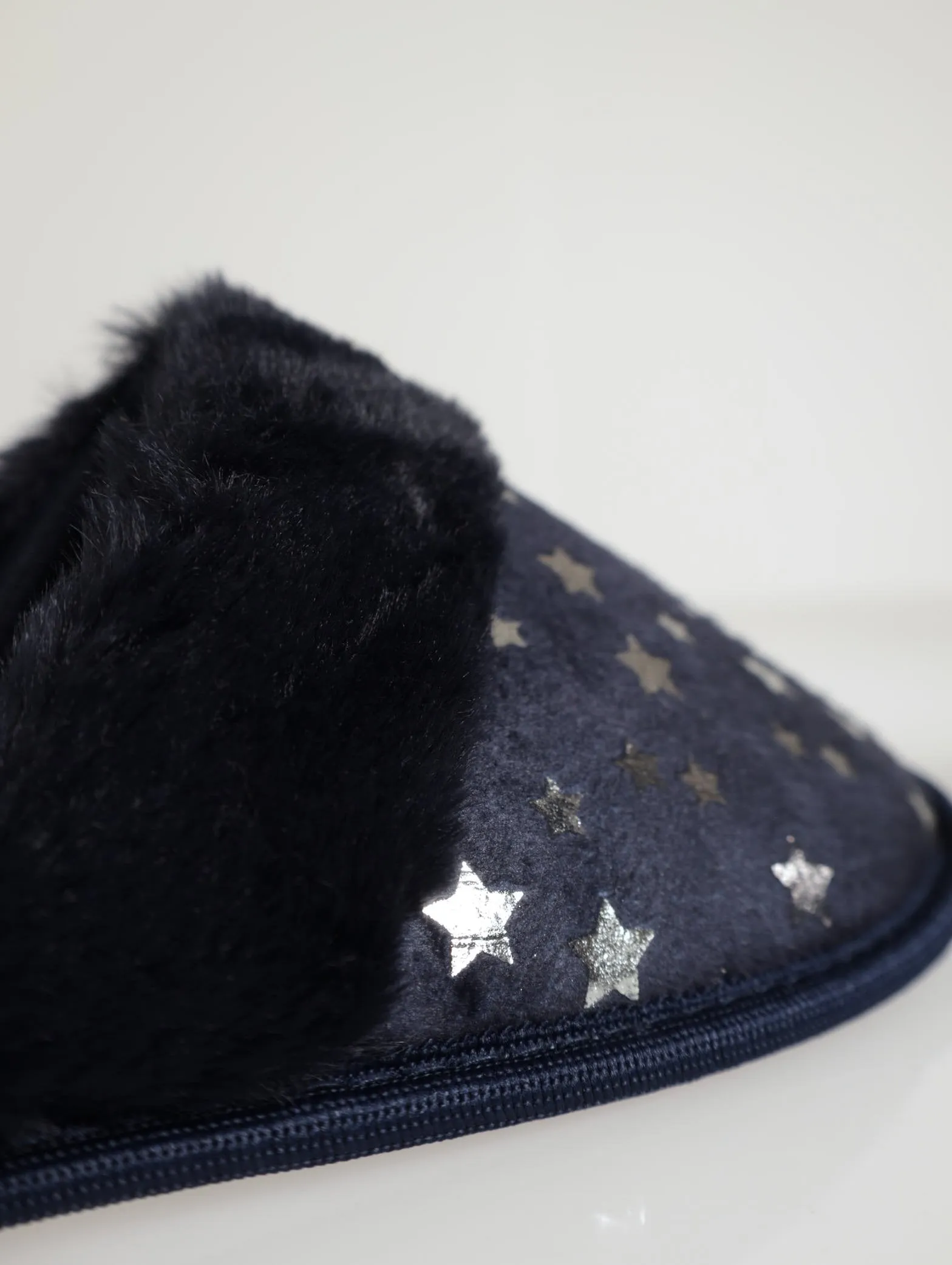 Closed Toe Star Slipper With Fur Trim - Navy