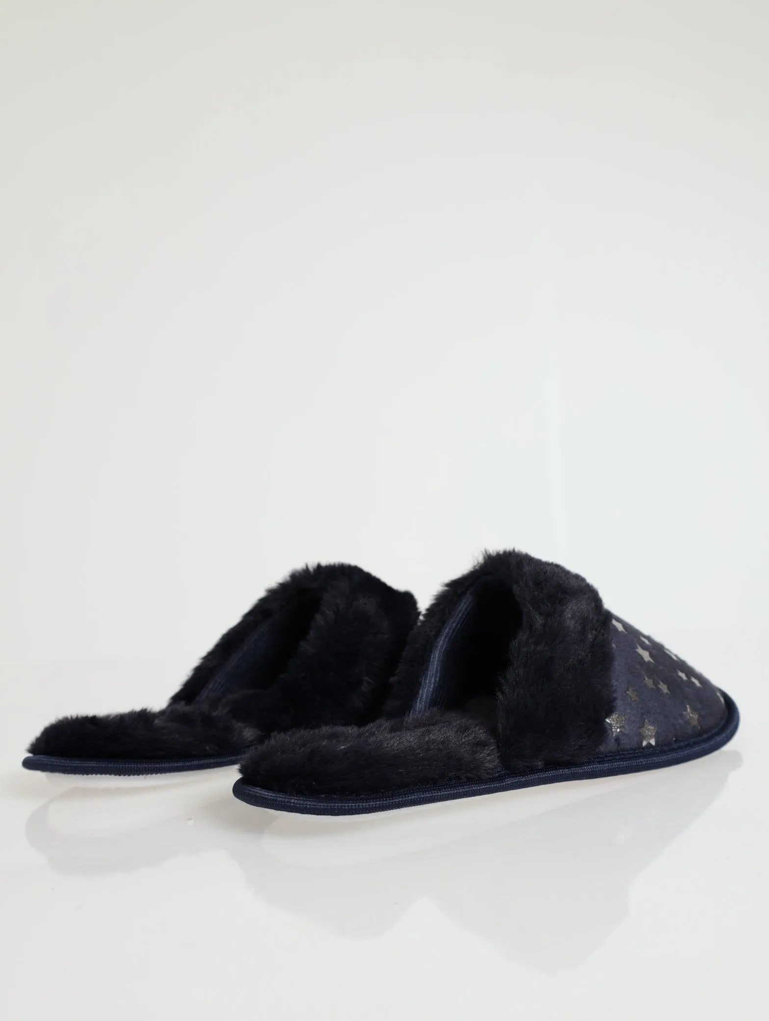 Closed Toe Star Slipper With Fur Trim - Navy