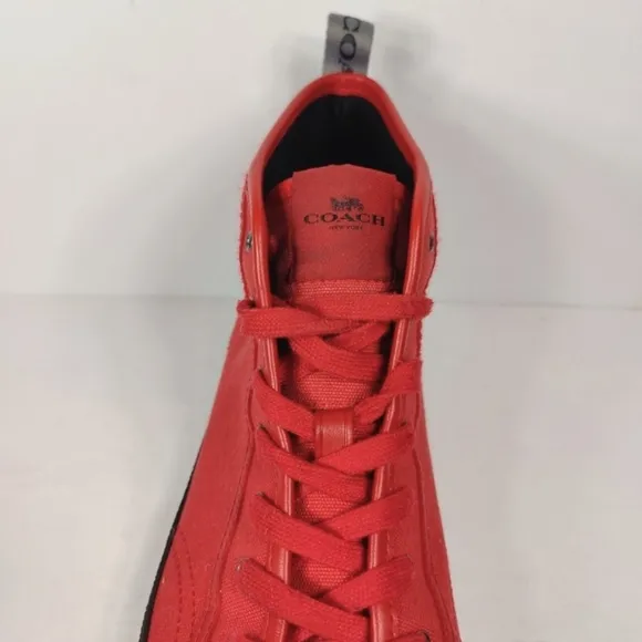 COACH Men's C207 High Top Sneaker Red Black Canvas Lace Up Shoes Size 9D