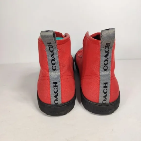 COACH Men's C207 High Top Sneaker Red Black Canvas Lace Up Shoes Size 9D