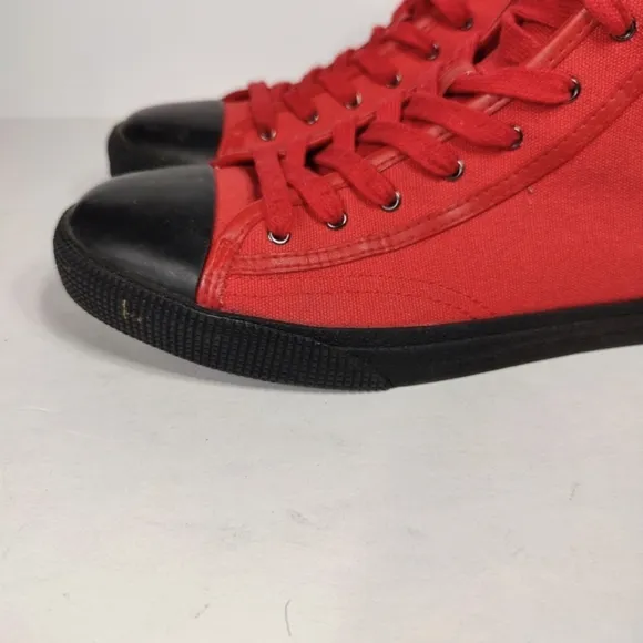 COACH Men's C207 High Top Sneaker Red Black Canvas Lace Up Shoes Size 9D