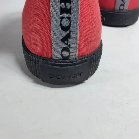 COACH Men's C207 High Top Sneaker Red Black Canvas Lace Up Shoes Size 9D