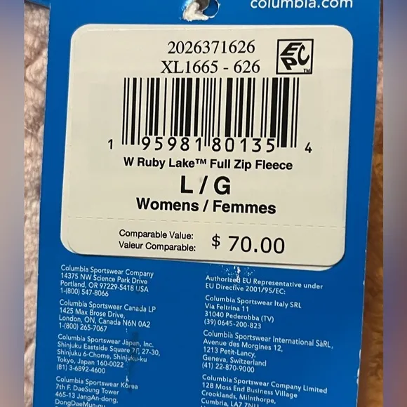 Columbia Ruby Lake Full Zip Fleece XL1665- 626 Light Pink Womens Large