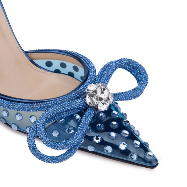 Crystals Bows PVC Pointed Toe Heels Slippers