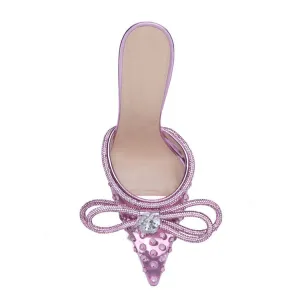 Crystals Bows PVC Pointed Toe Heels Slippers