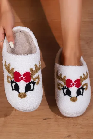 Cute Reindeer White Plush Slippers