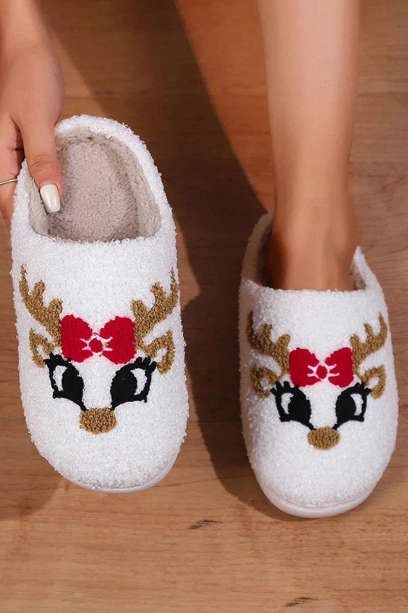 Cute Reindeer White Plush Slippers