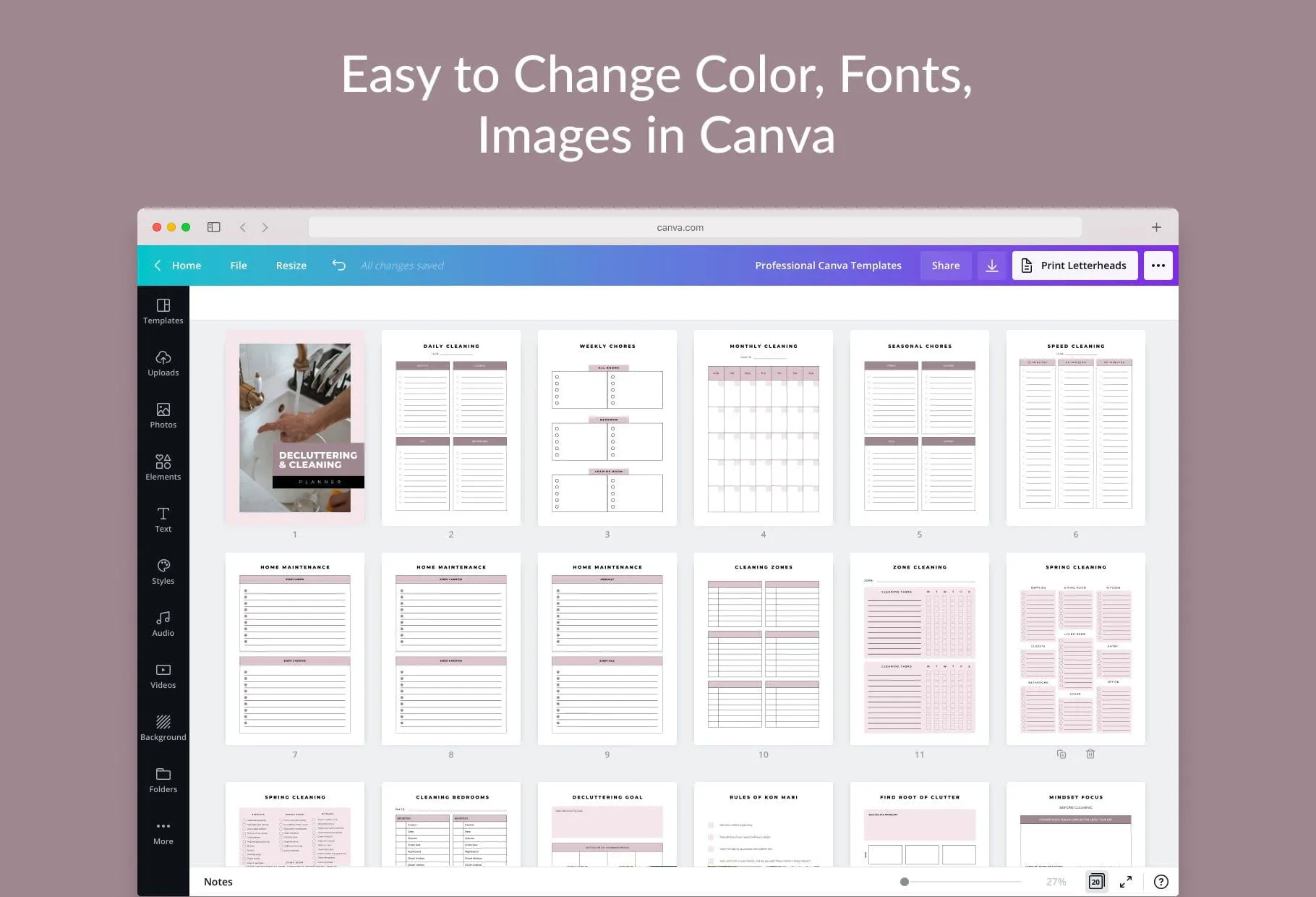 Decluttering and Cleaning Planner Canva Template