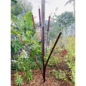 Decorative Bulrush Garden Stake - Rust Finish