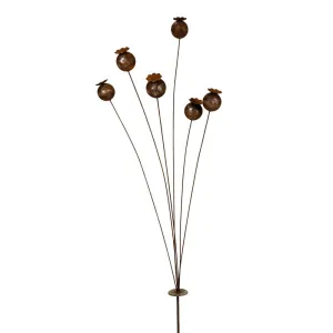 Decorative Poppy Head Garden Stake - Rust Finish
