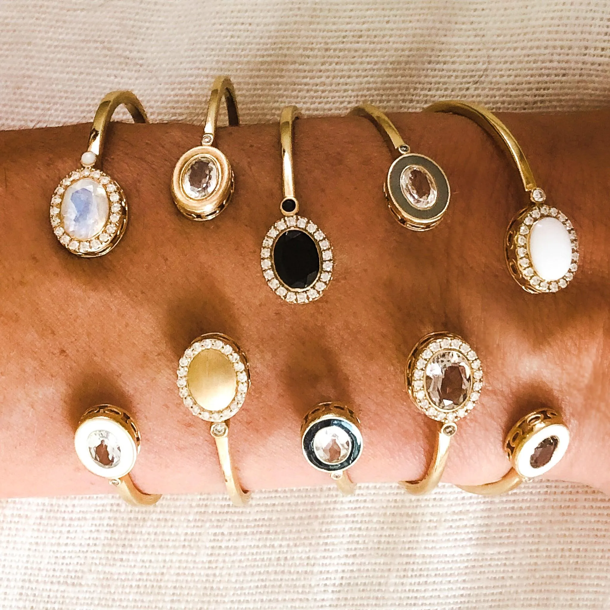 Double Bezel Cuff in White Onyx and Smokey Topaz