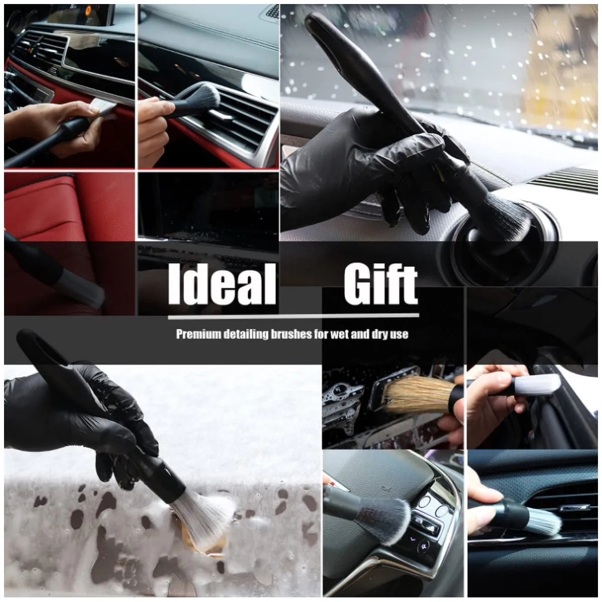 Duety 3pcs Car Detailing Brushes Set Soft Auto Detailing Brush Kit Interchangeable Different Sized Car Detail Cleaning Tool Reusable Car Detailing Brush for Car Interior Exterior Wheels