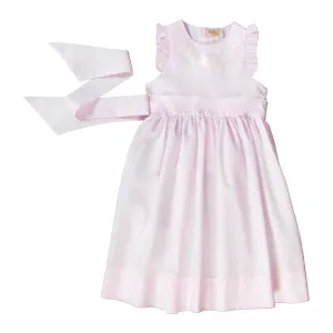Embroidered Light Pink Sundress w/Sash & Flutter Sleeves