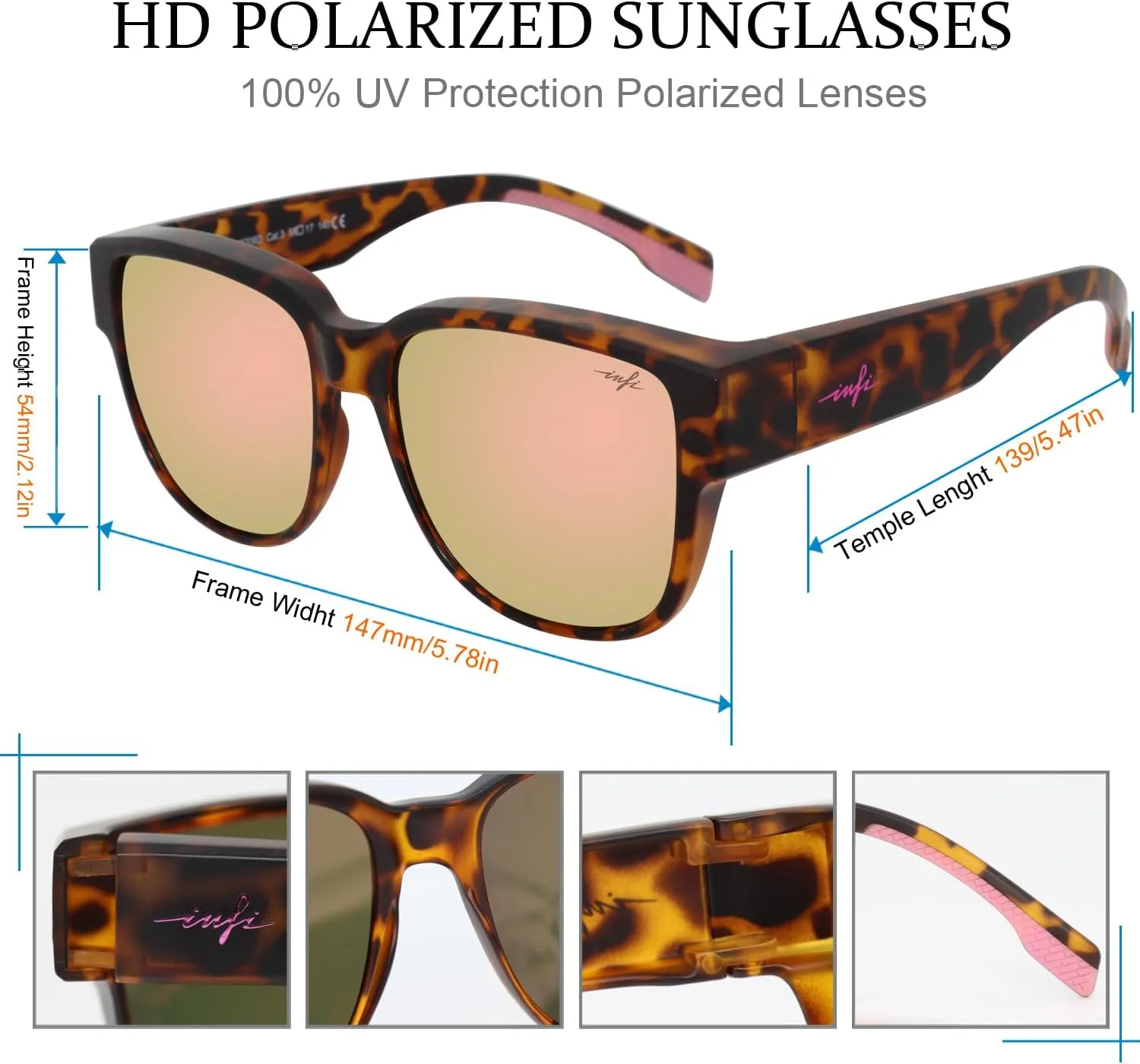 Fit Over Glasses Sunglasses Polarized for Women Men Fishing Driving Outdoor Mirrored Lens UV Protection