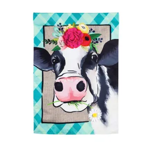 Floral Crowned Cow Garden Linen Flag,14l9630