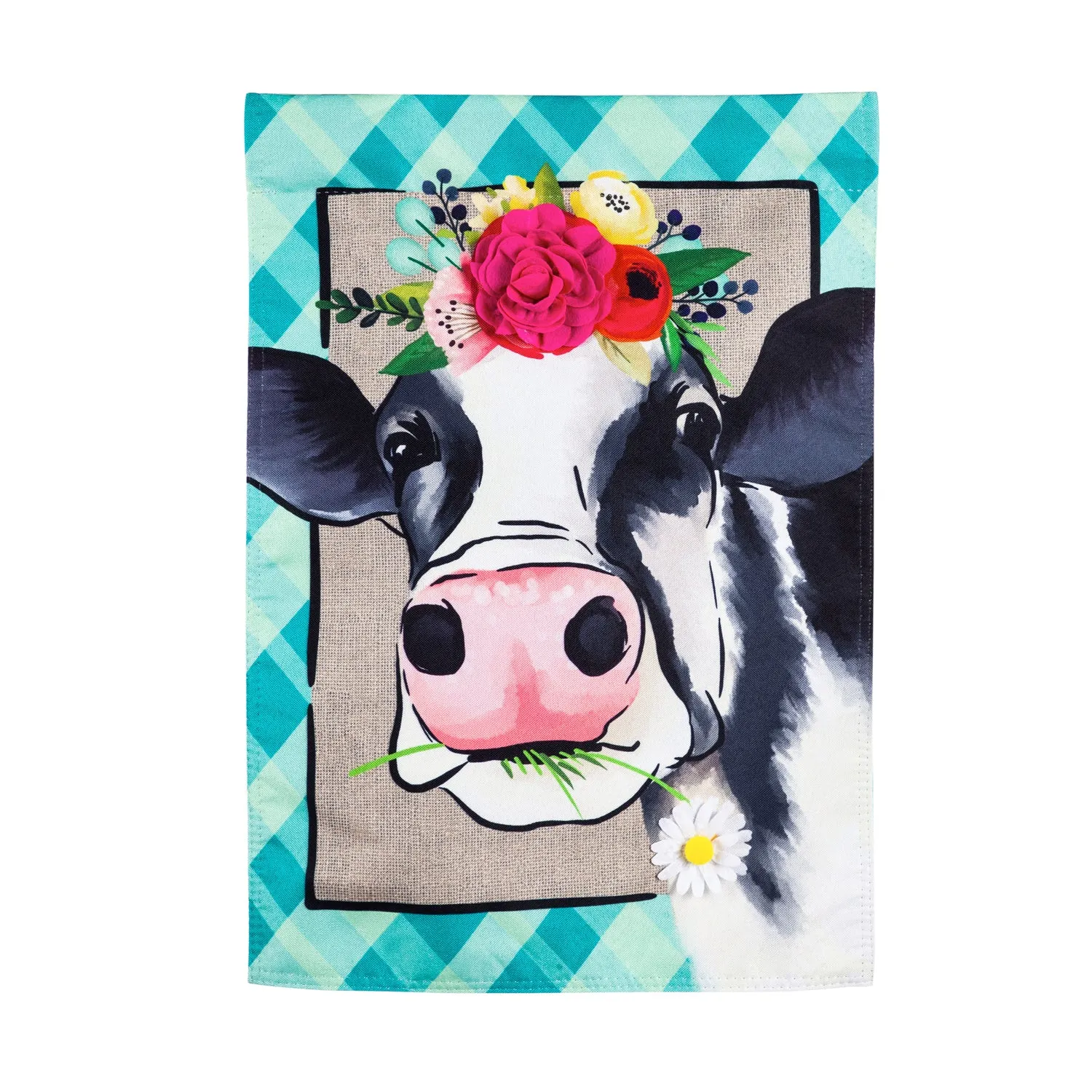 Floral Crowned Cow Garden Linen Flag,14l9630