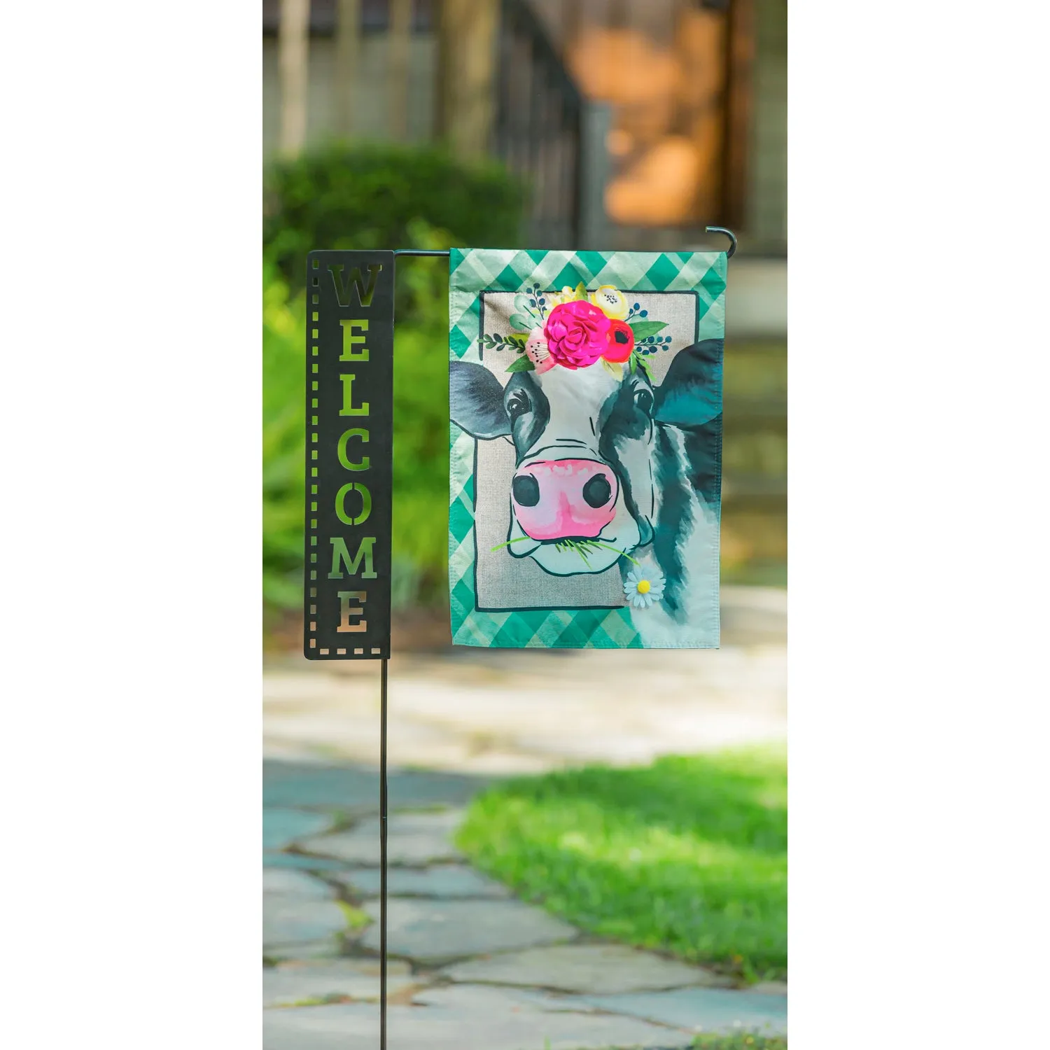 Floral Crowned Cow Garden Linen Flag,14l9630