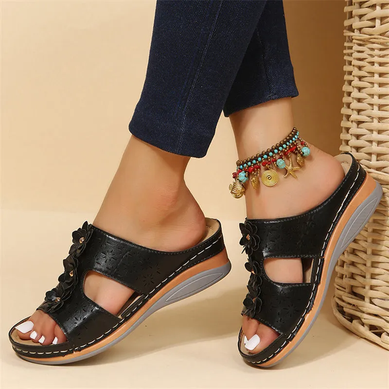 Flower Hollow Out Open Toe Breathable Beach Slippers for Women