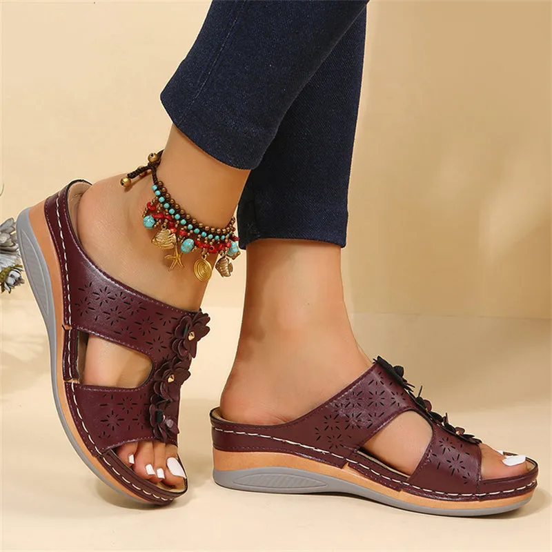 Flower Hollow Out Open Toe Breathable Beach Slippers for Women