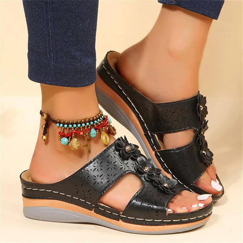Flower Hollow Out Open Toe Breathable Beach Slippers for Women