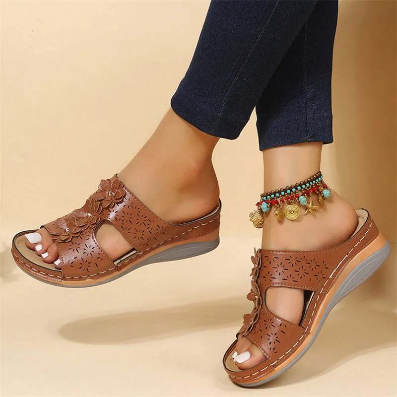 Flower Hollow Out Open Toe Breathable Beach Slippers for Women